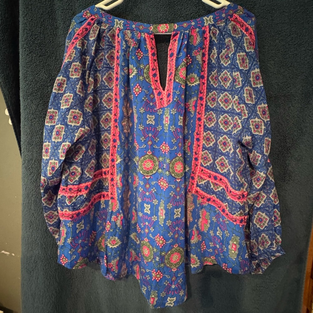 Tolani Blue and Pink Patterned Silk Blouse